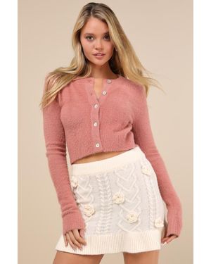 JACQUIE THE LABEL Maeve Cream Knit 3D Floral Applique Mini Skirt - Pink