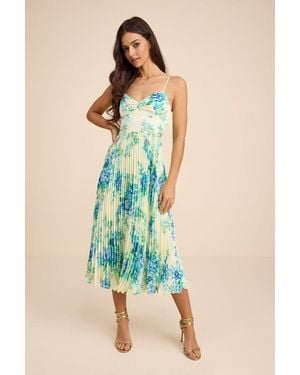 Lulus Francette Floral Satin Pleated Midi Dress - Blue
