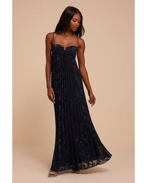 Lulus Brilliant Allure Floral Pleated Maxi Dress - Blue