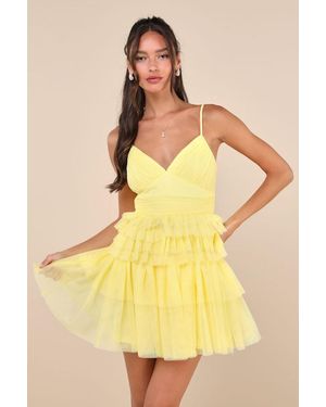 Lulus Special Poise Tulle Pleated Sleeveless Tiered Mini Dress in White |  Lyst