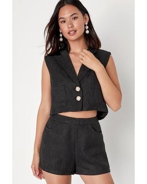 Lulus Perfect Company Tweed High Waisted Shorts - Black