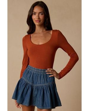 Lulus Easily Loved Rust Long Sleeve Bodysuit - Blue