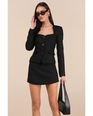 Lulus Hulda Textured Button-Front Long Sleeve Blazer - Black