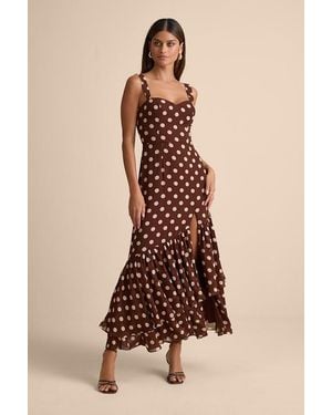 Lulus Raynelle Polka Dot Lace-Up Tiered Maxi Dress - Natural