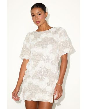 Lulus Kayleena Sequin Rosette Tie-Back Shift Dress - Gray