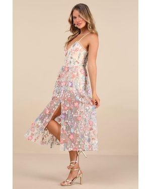 Lulus Mahryn 3D Floral Embroidered Midi Bodysuit Dress - Pink