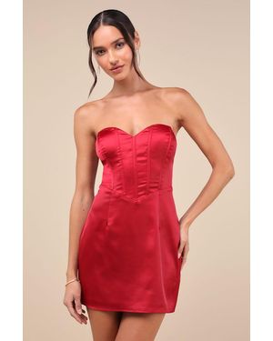 Lulus Sexy Perfection Satin Strapless Bustier Mini Dress - Red