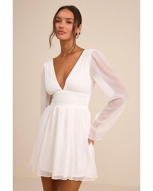 Lulus Cinna Bell Sleeve Skater Mini Dress - Natural