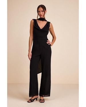Lulus Kelila Cowl Neck Jumpsuit And Scarf Set - Natural