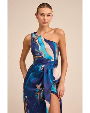 Lulus Rhema Multi Abstract Print Satin Midi Dress - Blue