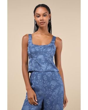 Lulus Significant Elegance Floral Jacquard Crop Top - Blue