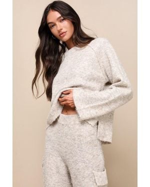 Lulus Signature Sunday Heather Raglan Sleeve Pullover Sweater - Natural
