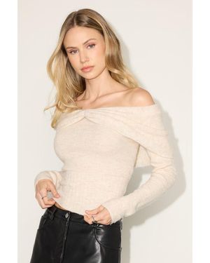 Lulus Evans Heathered Off-The-Shoulder Sweater Top - Natural