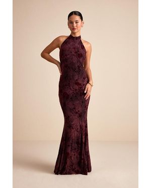 Lulus Sitara Abstract Jersey Burnout Velvet Halter Maxi Dress - Red