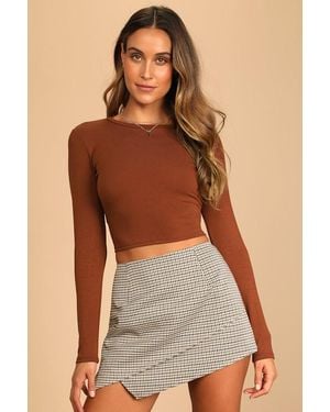 Lulus Begin With The Basics Long Sleeve Crop Top - Brown