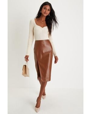 Lulus Mireya Vegan Leather Pencil Skirt - Brown