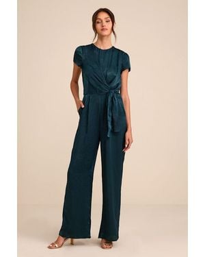 Lulus Let Me Entertain You Satin Wide-Leg Jumpsuit - Blue
