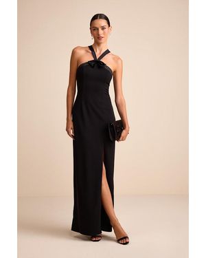 Lulus Bisian Velvet Bow Backless Apron Maxi Dress - Black