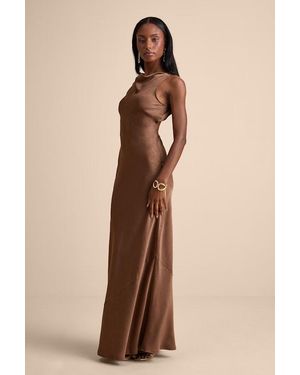 Lulus Alisha Crinkle Satin Backless Maxi Dress - Natural