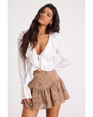Lulus Madrina Paisley Mid-Rise Mini Skirt - Brown