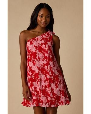 Lulus Aralia Multi Floral One-Shoulder Shift Mini Dress - Red