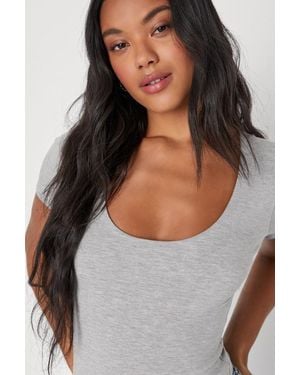 Lulus Basically Effortless Short Sleeve Scoop Neck Top - Gray