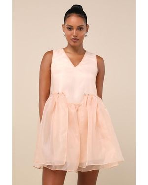 ZEMETA Bloom Organza Stud Tie-Back Ribbon Mini Dress - Brown