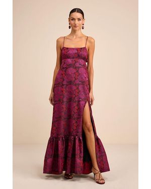 Lulus Jasiel Jacquard Lace-Up Tiered Maxi Dress