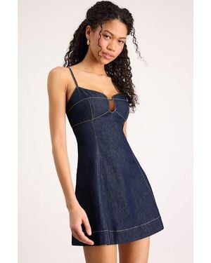 Lulus Faida Dark Wash Denim Skater Mini Dress - Blue