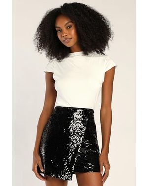 Lulus Dash Of Glam Sequin Faux Wrap Mini Skirt - Black
