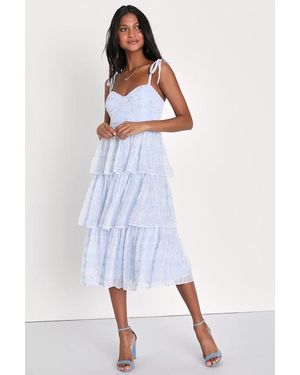 Lulus Vineyard Visit Embroidered Tie-Strap Tiered Midi Dress - White