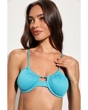 Power 2 the Flower Pearl Textured Lurex Underwire Bikini Top - Blue