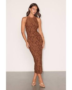 Lulus Sharona Floral Jacquard Backless Midi Dress - Brown