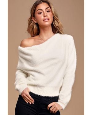 Lulus Care For You Eyelash Knit Cowl Neck Reversible Jumper - Natural