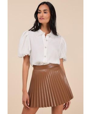 Lulus Better Luck Next Time Vegan Leather Pleated Mini Skirt - Brown