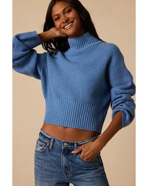 Lulus Snuggly Days Cropped Mock Neck Jumper - Blue