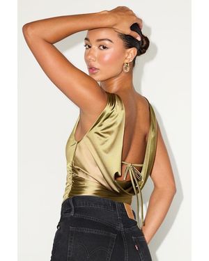 Lulus Cabrina Satin Cowl Back Bodysuit - Black