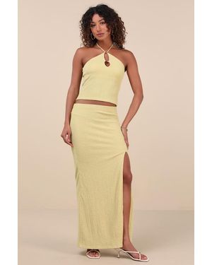 Lulus Fania Lime Textured Knit Maxi Skirt - Natural