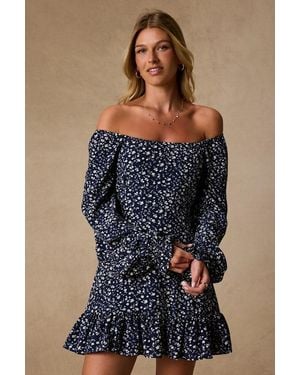 Lulus Coy Charm Floral Print Long Sleeve Mini Dress - Blue