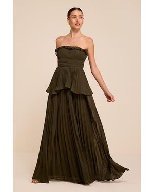 Lulus Daniela Pleated Strapless Maxi Dress - Brown