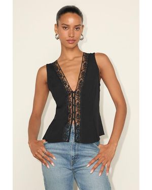 Lulus Mindy Lace Button-Front Tank Top - Blue