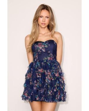 Lulus Karita Floral Strapless Ruffled Mini Dress - Blue