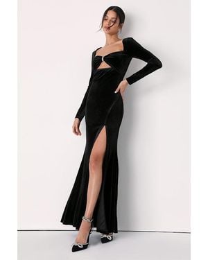 Lulus Hollywood Heyday Velvet Long Sleeve Mermaid Maxi Dress - Black