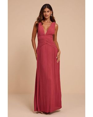 Lulus Kelina Rusty Rose Pleated Drop Waist Maxi Dress - Red