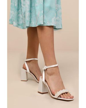 Lulus Beatta Satin Pearl Ankle Strap High Heel Sandals - Green