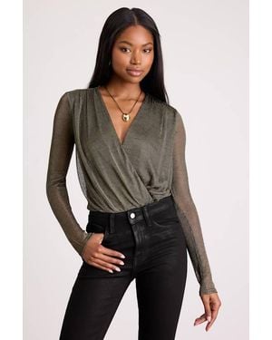 Lulus Kenni Dark Bronze Lurex Sheer Surplice Bodysuit - Grey