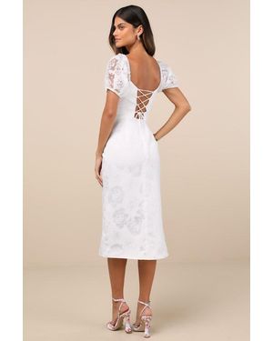simply beloved blue puff sleeve bodycon midi dress SHEIN Lady Women's Elegant Solid Color Button Decor Puff Sleeve Bodycon Dress, Summer Blue Midi Dress Royal Blue Bodycon Midi Dress Bodycon Summer Dress