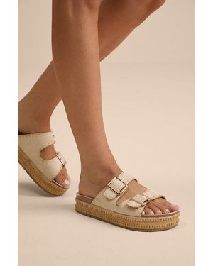 Dirty Laundry Cubana Natural Suede Raffia Platform Buckle Slide Sandals