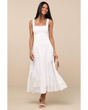 Lulus Esmeray Lace Sleeveless Tiered Midi Dress - Natural