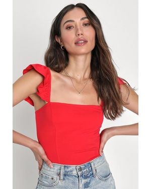 Lulus Sunny Mindset Ruffled Strap Tank Top - Red